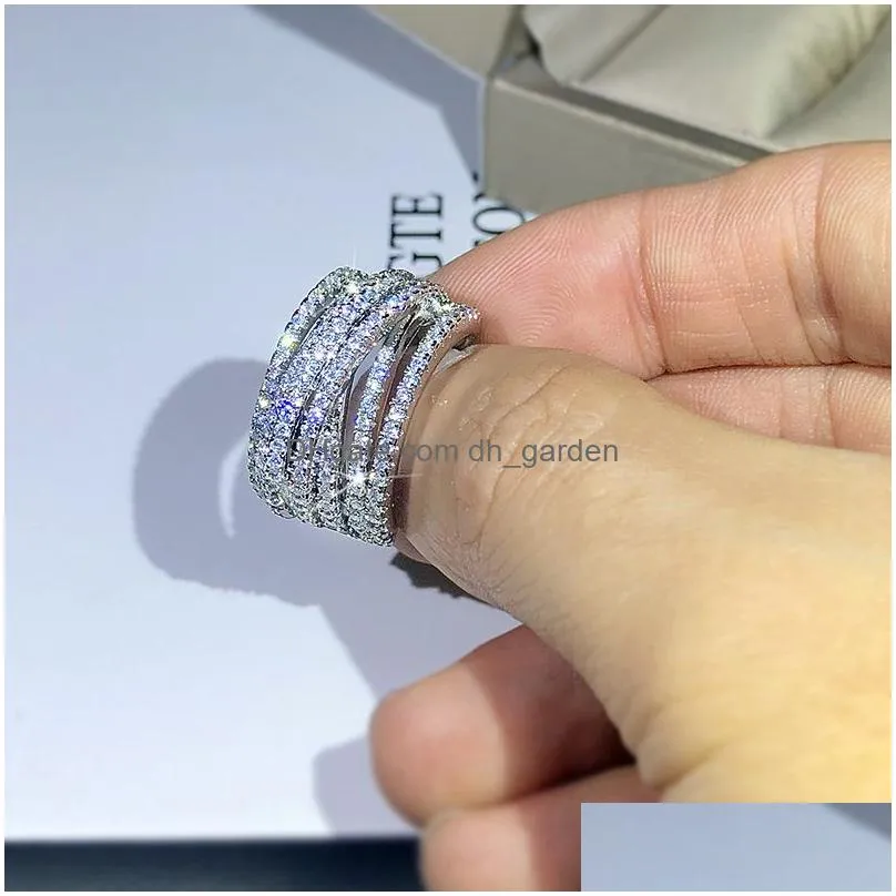 Band Rings Wide 925 Sterling Sier Women Rings Interweave Design Zirconia Wedding Ring For Valentine Present Jewelry Annivers Dhgarden Otk4B