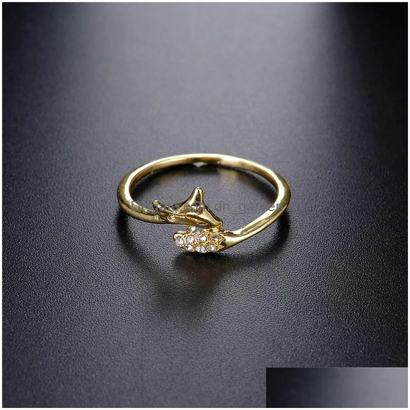 Band Rings Lovely Rose Gold Fox Ring For Women Gothic Anillos Mujer Animal Micro Crystal Engagement Boho Vintage Rings Jewel Dhgarden Otju8