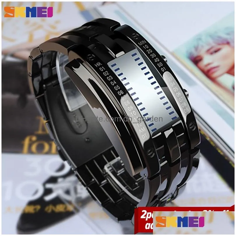Wristwatches Skmei Fashion Creative Sport Watch Men Stainless Steel Strap Led Display Watches 5Bar Waterproof Digital Wrista Dhgarden Ot6J2