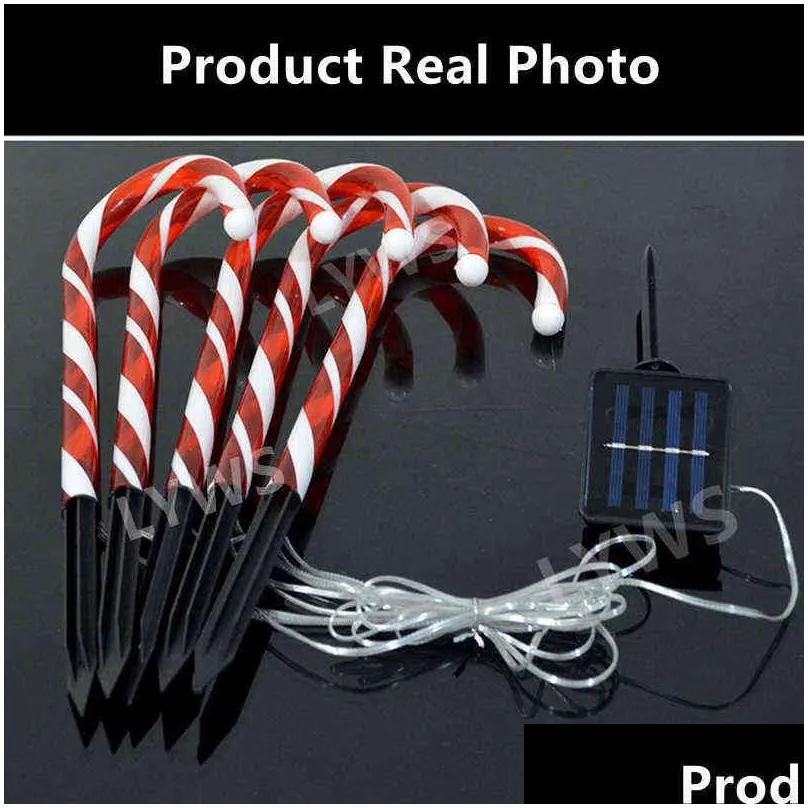 5/10 pc christmas decoration outdoor candy cane solar lights waterproof courtyard lawn path marking led light navidad decoration