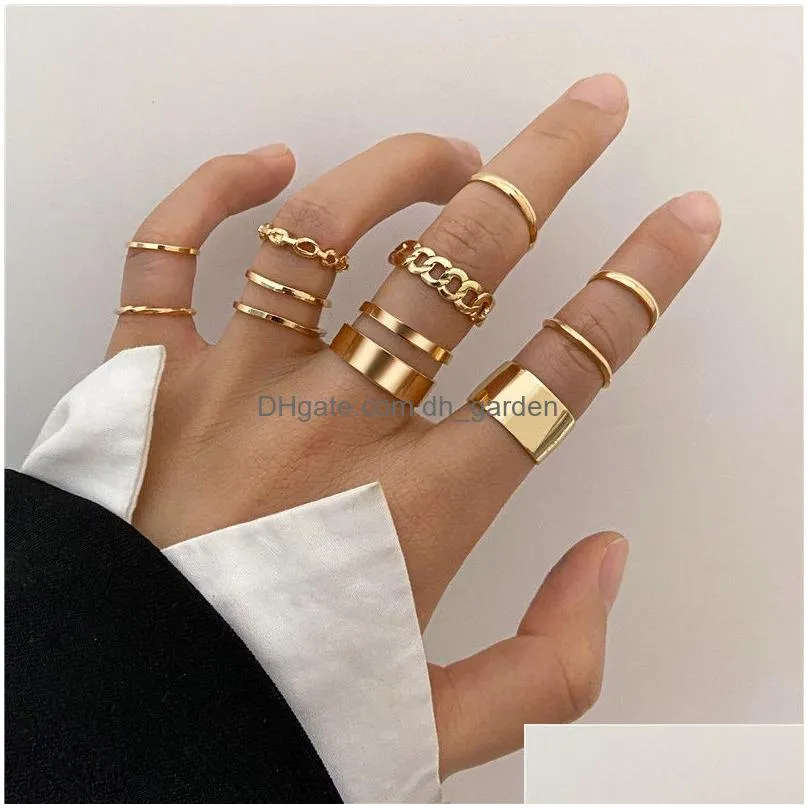 Band Rings Bohemian Gold Color Chain Rings Set For Women Fashion Faux Pearl Decor Party Trend Jewelry Gift Drop Delivery Jewe Dhgarden Otbbt