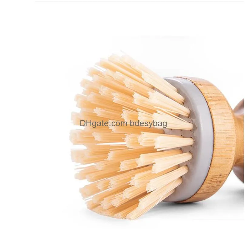 round mini palm scrub brush natural bamboo stiff bristles wet cleaning scrubber wash cast iron pots pans vegetables lx2714