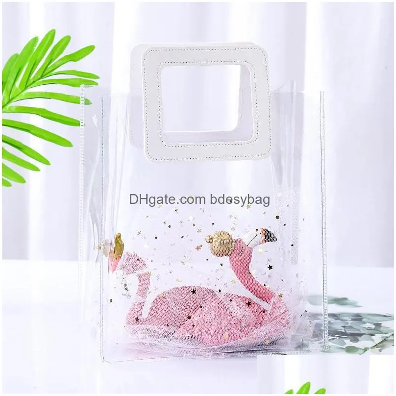 pvc transparent gift bag perfume cosmetic packaging bags wedding birthday baby shower gift bag flower bag wholesale lx3932