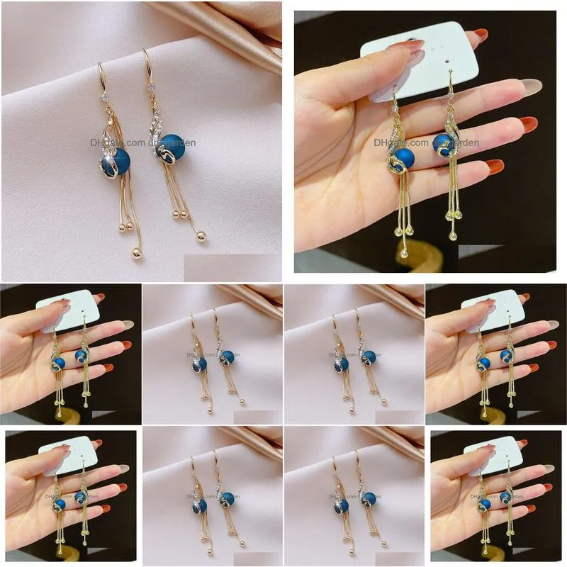 Dangle & Chandelier Fashion Geometric Tassel Earring Blue Deer Crystal Drop Earrings For Woman Girls Elegant Jewelry Accesso Dhgarden Otnov