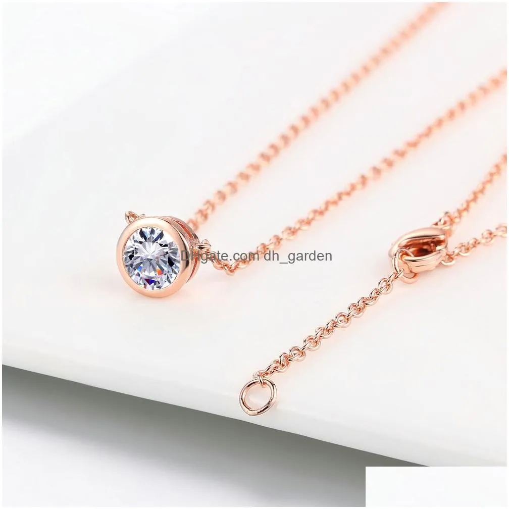 Pendant Necklaces Simply Small Round 1 Cubic Zirconia Rose Gold Color Pendant Necklace Jewelery For Women And Girls N388 N45 Dhgarden Ottto