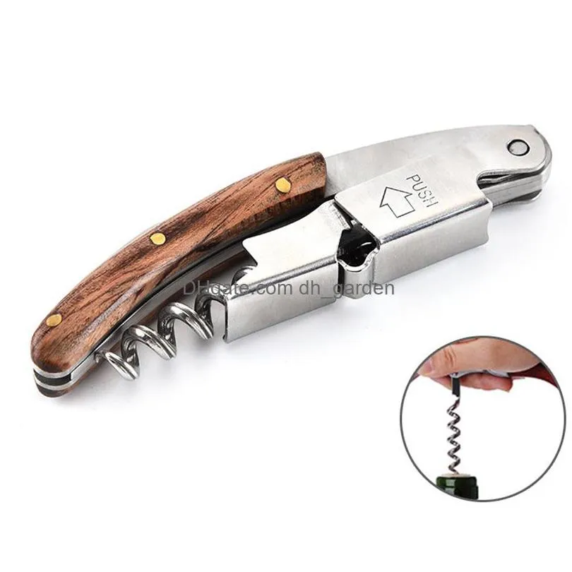 creative stainless steel bottle opener hippocampus wooden handle spiral corkscrew tin foil cutter portable bar kitchen tool