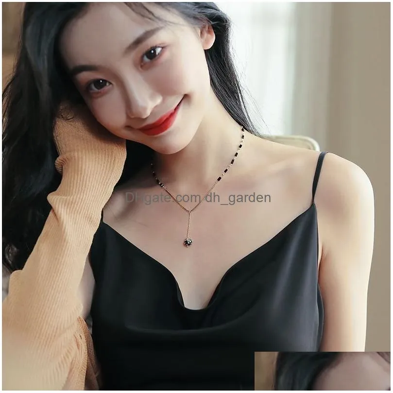 Pendant Necklaces Womens Necklaces Black Crystal Zircon Ball Pendant Necklace For Lady Drop Delivery Jewelry Necklaces Pendan Dhgarden Otwul