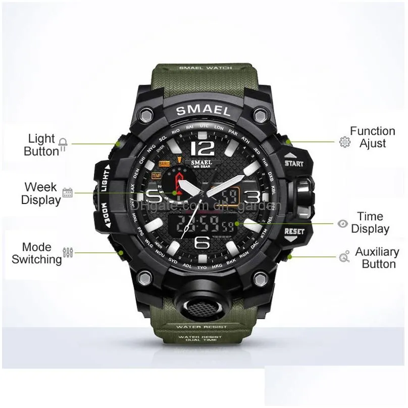 Wristwatches Smael Brand Fashion Watch Men Waterproof Sports Military Watches 1545 Mens Luxury Wristwatch Analog Quartz Dual Dhgarden Otp2G