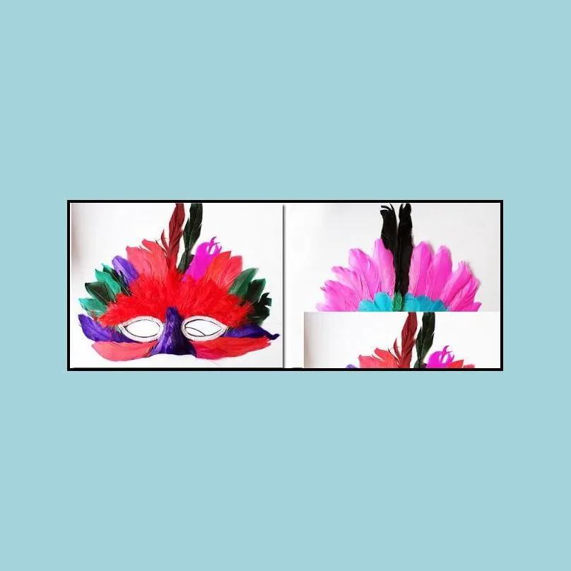 diy party feather mask fashion y women lady halloween mardi gras carnival colorful chicken feather venice masks gift