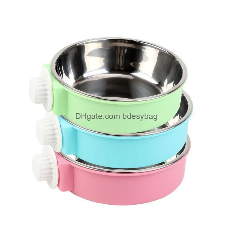 Dog Bowls & Feeders Pet Feeding Bowl Hanging Non-Slip Cats Dogs Food Bowls Stainless Steel Removable Puppy Water Feeder Can Be Fixed O Dh7Sm