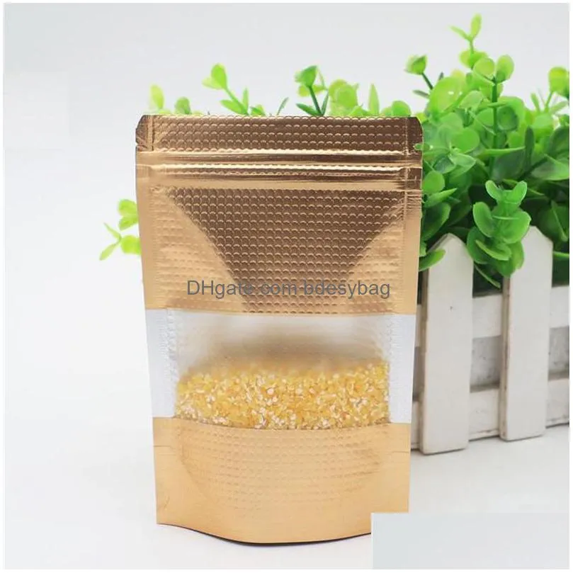 gold with window stand up aluminum foil bag lines self seal food storage doypack coffee tea snack party pouch bag lx180