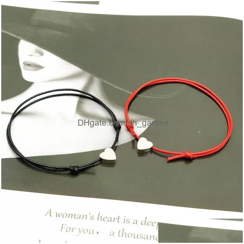 Charm Bracelets 2 Pcs/Lots Tiny Love Heart Lucky Bracelet Red Black White Color Rope Adjustable Fashion Couple Wholesale Dro Dhgarden Otplk