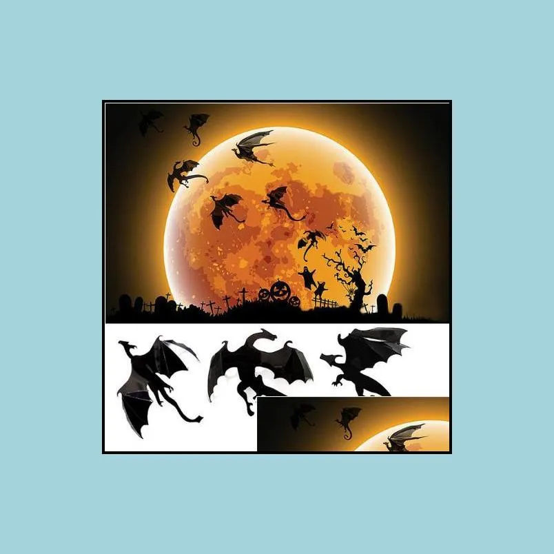 3d dragon sticker halloween fantasy decor dinosaurs art decals wall stickers festive event party background decorations black 7pcs