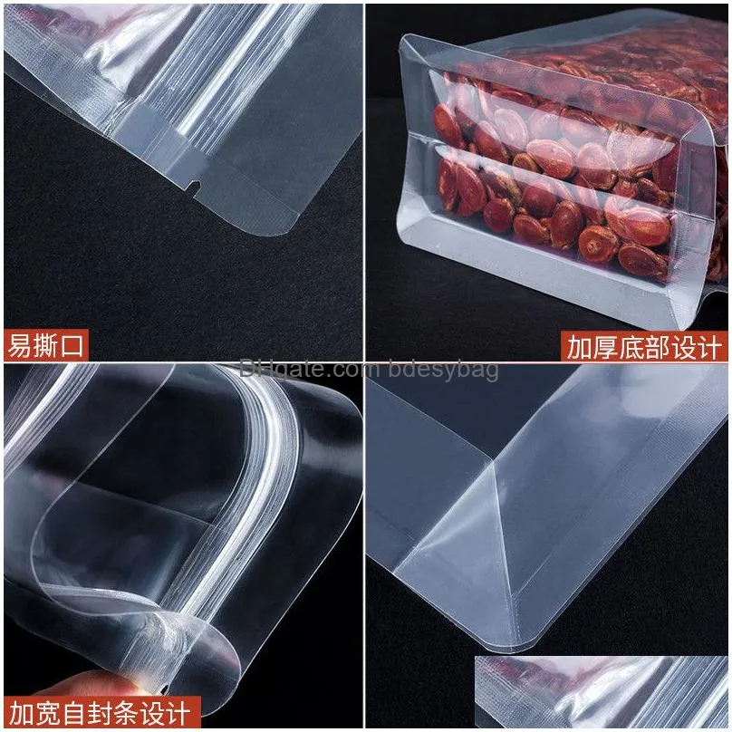 transparent stand up plastic self sealing bag high clear window coffee snack cookie rice packaging bag plastic gift bags lx3413