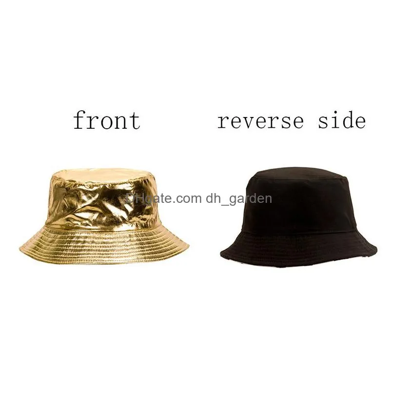 pu leather bucket hat doublesided wide brim hats mens and womens hip hop cap outdoor sun hat