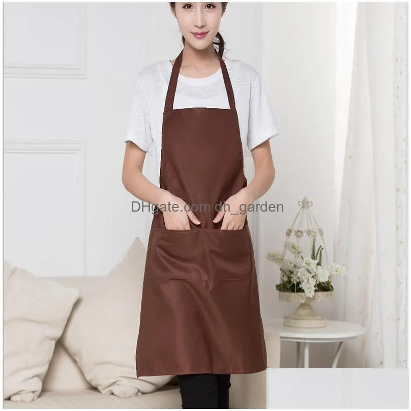 men and women kitchen apron fashion solid color double pocket sleeveless aprons home cook cooking baking cleaning tools