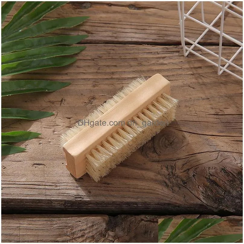 double sided natural wood cleaning brush bristle bath brushes portable household massage nail tools