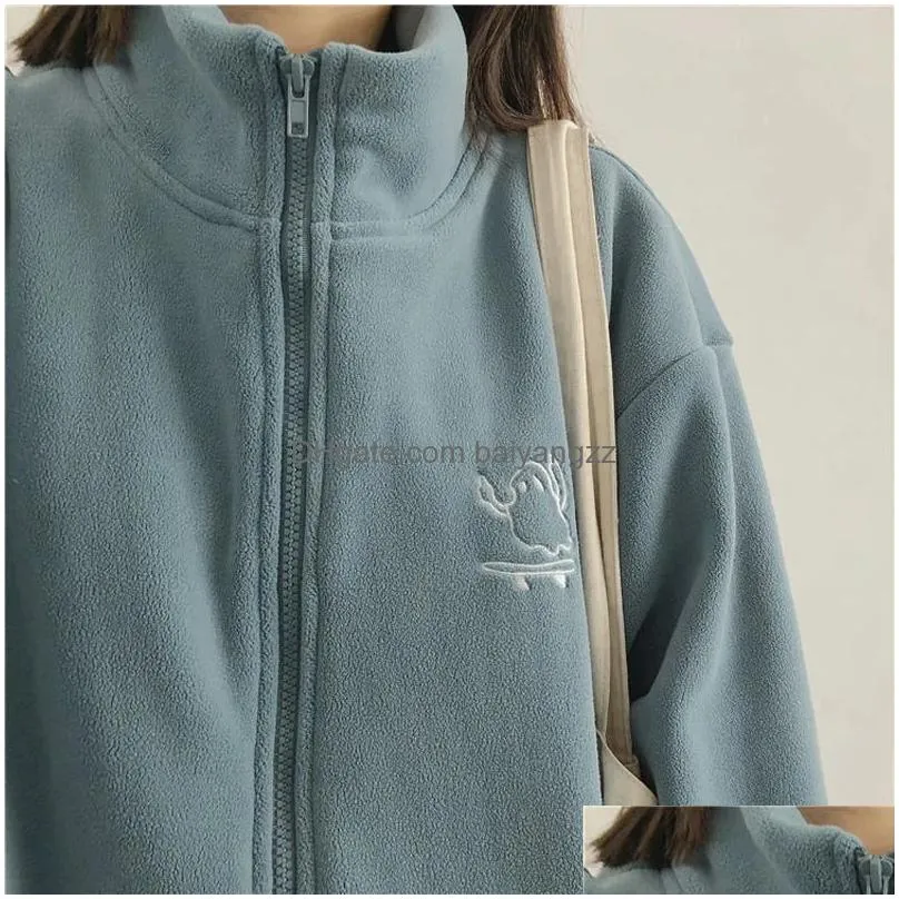 womens jackets y2k women embroidery zip up hoodie fleece jacket thick warm winter plush zipper sweatshirt outwear hoodies tops clothes