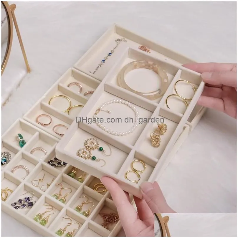 Jewelry Boxes High Quality Portable Veet Jewelry Ring Display Organizer Box Tray Holder Earring Storage Case Showcase Drop D Dhgarden Otjpd