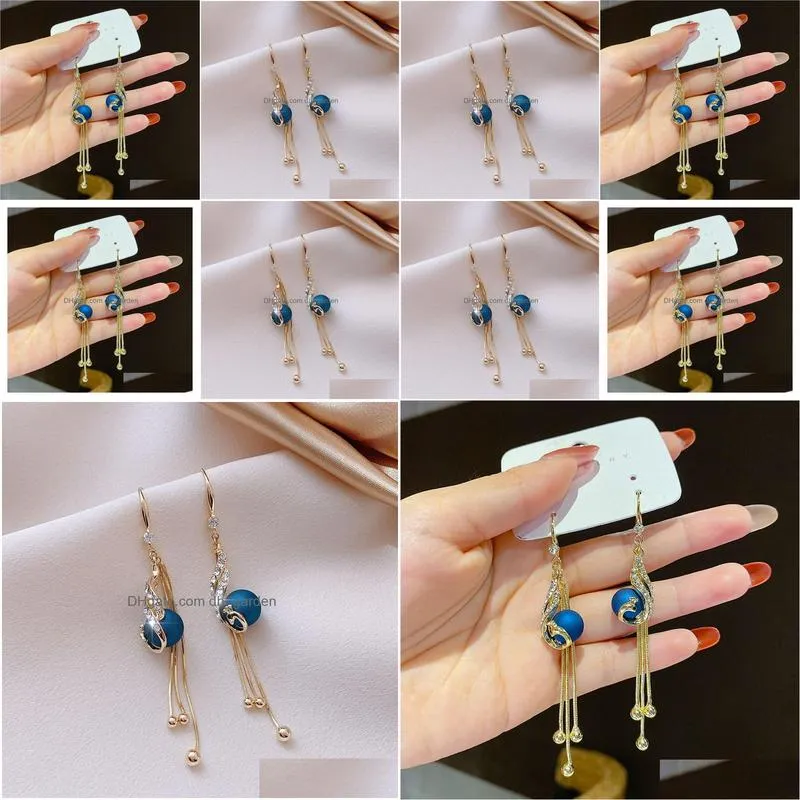 Dangle & Chandelier Fashion Geometric Tassel Earring Blue Deer Crystal Drop Earrings For Woman Girls Elegant Jewelry Accesso Dhgarden Otnov