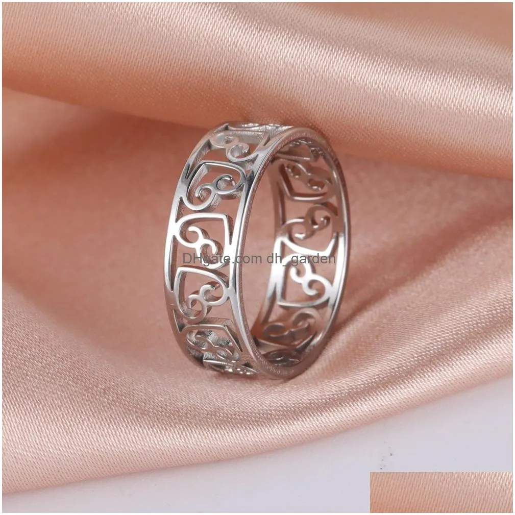 Band Rings Stainless Steel Womens Ring Simple Heart Butterfly Moon Phase Geometric Finger Rings Wedding Gift For Lover Whole Dhgarden Otjza