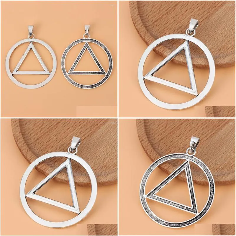 pendant necklaces 5pcs silver color alcoholics anonymous recovery sobriety triangle symbol round charms pendants for necklace jewelry