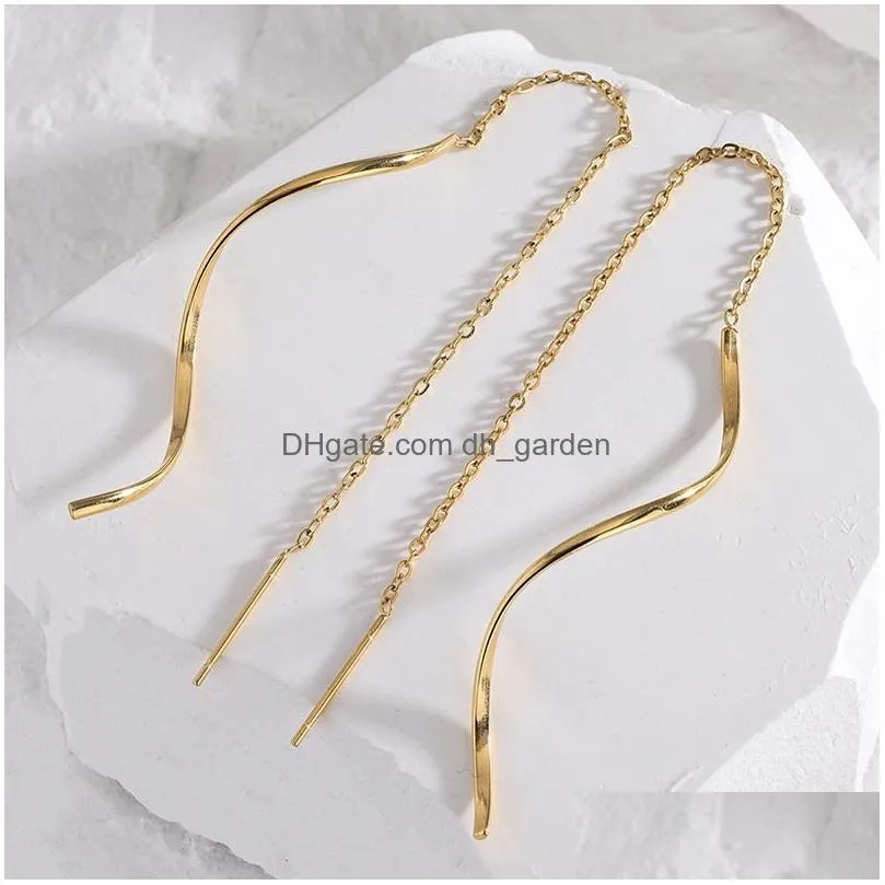 Dangle & Chandelier Stainless Steel Long Tassel Earrings For Women Elegant Simple Gold Color Drop Earring Stylish Jewelry Pe Dhgarden Otsfh