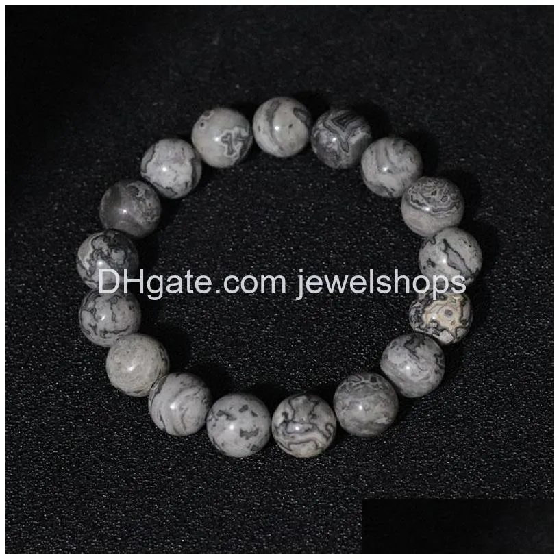 charm bracelets 100% natural map stone bracelet man women 4/6/8/10/12mm grey smooth beaded braclet birthday braslet for couple wedding