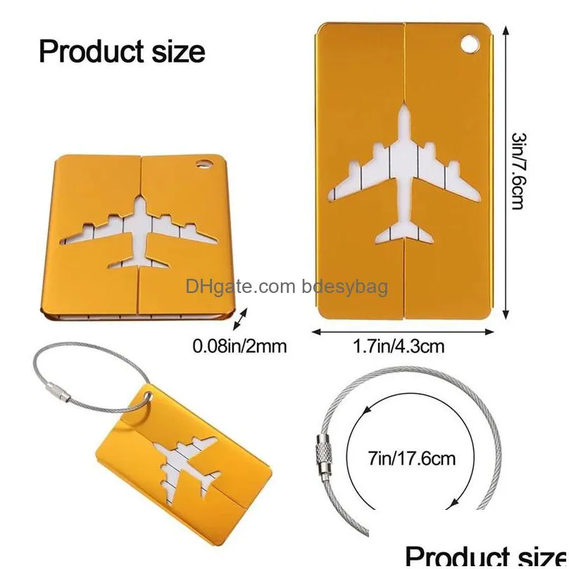 travel luggage tags aluminium reusable metal name id card suitcase labels with ropes bag tag stainless steel loop lx4952