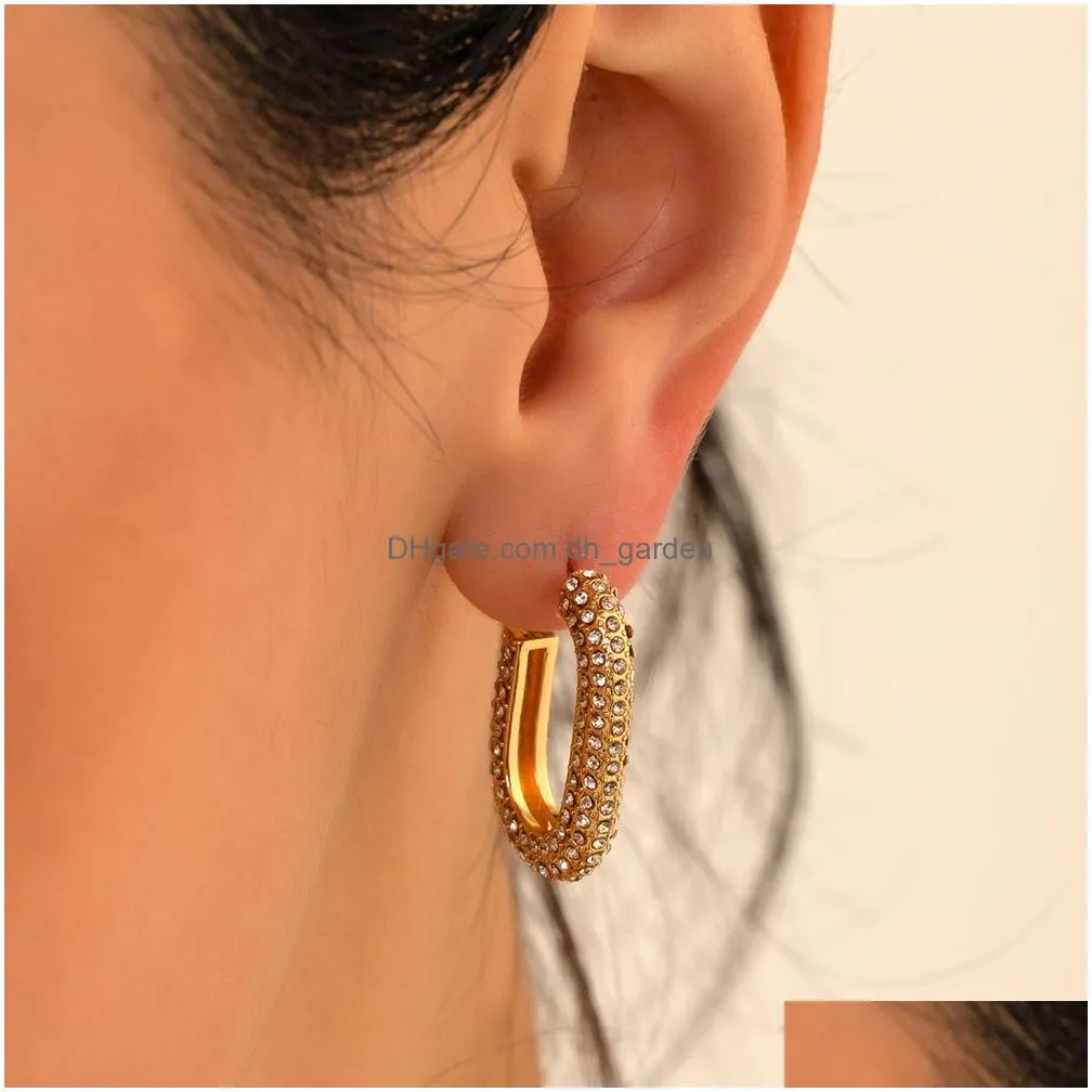 Hoop & Huggie Fashion Square White Cubic Zirconia Hoop Earrings Gold Color Metal Small Crystal Ear Buckle Jewelry For Drop D Dhgarden Otgr4