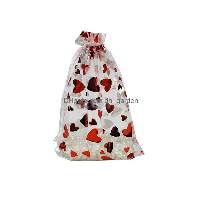valentines day organza gift bag gift wrap bronzing heart wedding jewelry drawstring candy bags