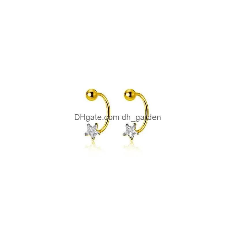 Stud 2Pc Stainless Steel Gold Crystal Star Ear Studs Earring Women Helix Tragus Cartilage Piercing Jewelry Drop Delivery Jewe Dhgarden Ot67H