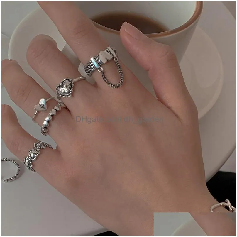 Band Rings Bohemian Gold Color Chain Rings Set For Women Fashion Faux Pearl Decor Party Trend Jewelry Gift Drop Delivery Jewe Dhgarden Otbbt