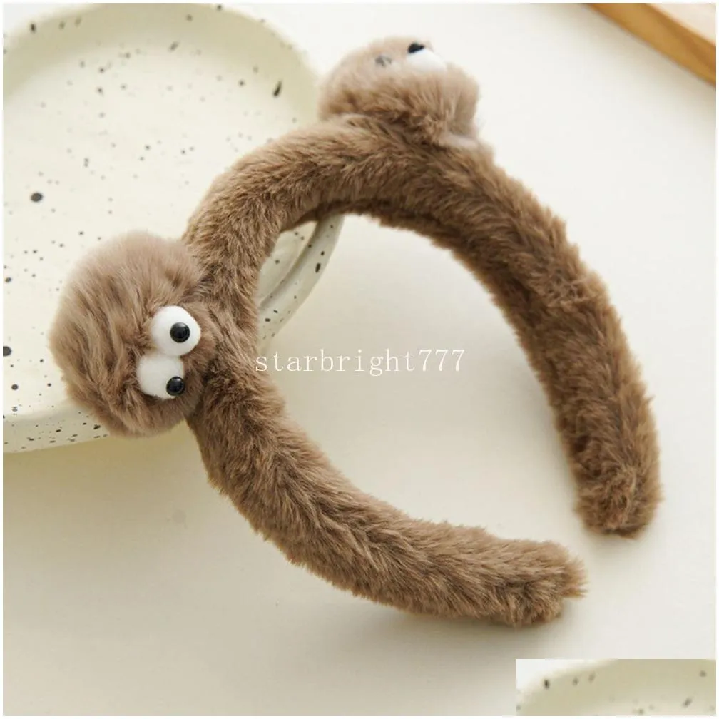 winter plush cute bear ear hairband face makeup headband women girl hair head band hoop accessories scrunchie headdress headwear