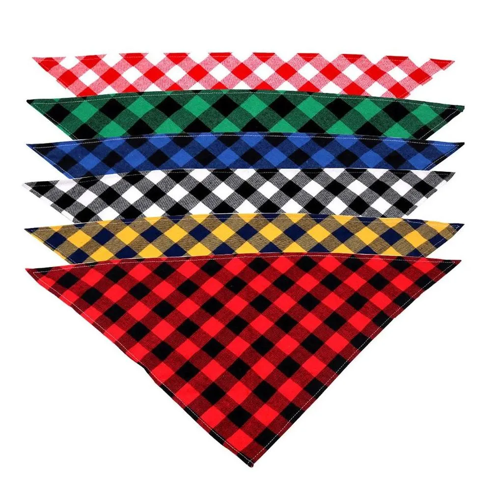 dog apparel bandana christmas plaid single layer pet scarf triangle kerchief pet accessories bibs for small medium large dogs xmas gifts