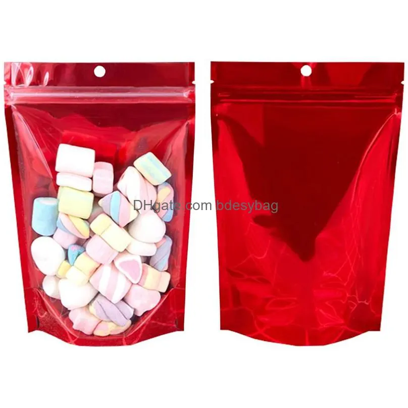 clear plastic red aluminum foil self seal stand up bag with hang hole resealable reclosable food doypack pouches lx5483