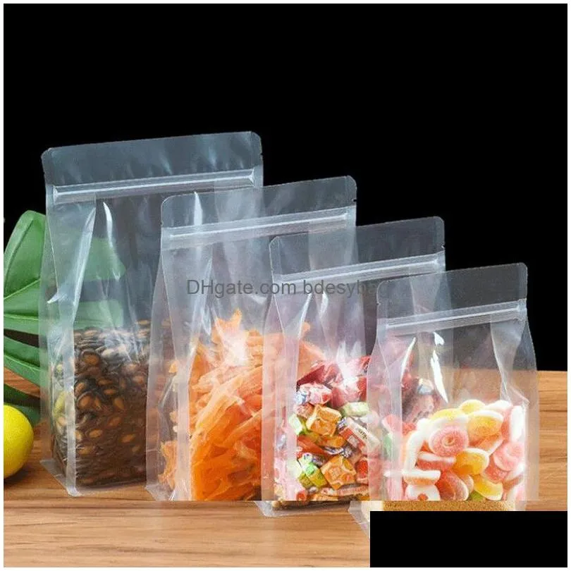 transparent stand up plastic self sealing bag high clear window coffee snack cookie rice packaging bag plastic gift bags lx3413