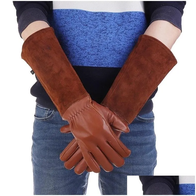 oven mitts s-xl deerskin long-tube gardening gloves heavy-duty gardening rose trim spur-proof long sleeve gloves work welding gloves