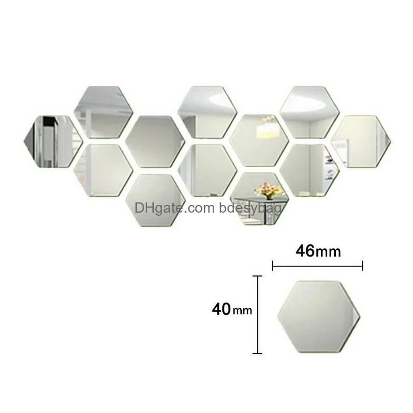 Wall Stickers Diy Mirror Wall Stickers Hexagon Home Decor Acrylic Tile Wallpaper Decoration Sticker Mural Removable Room Art Ornament Dhrjd