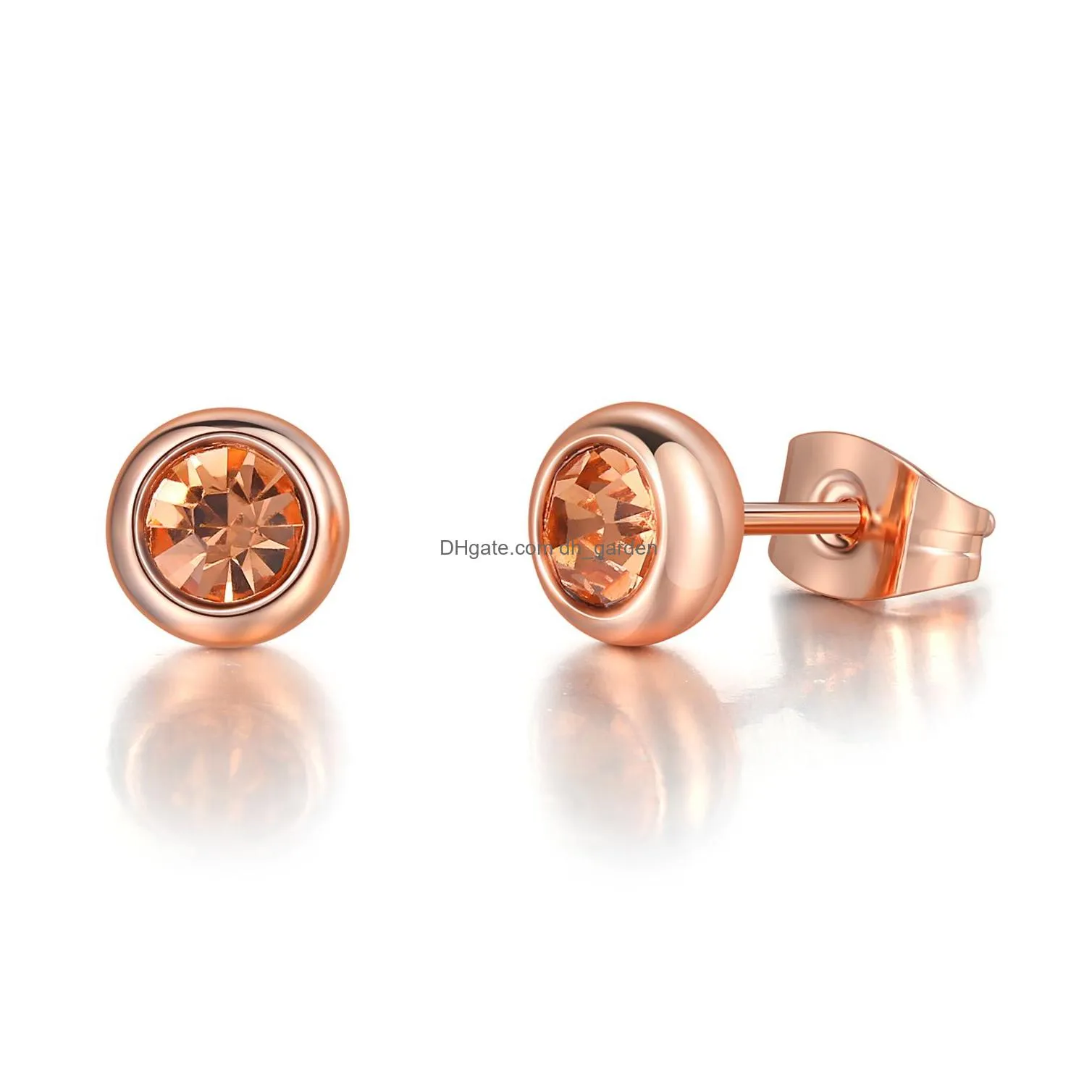Stud Dfe270M Classic Cubic Zirconia Rose Gold Color Stud Earrings For Women Simple Womens Earing Accessories Fashion Jewelry Dhgarden Ot1Ce