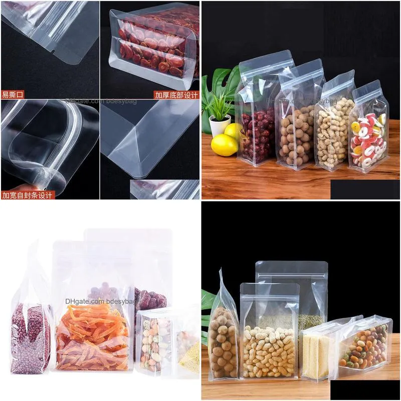 transparent stand up plastic self sealing bag high clear window coffee snack cookie rice packaging bag plastic gift bags lx3413