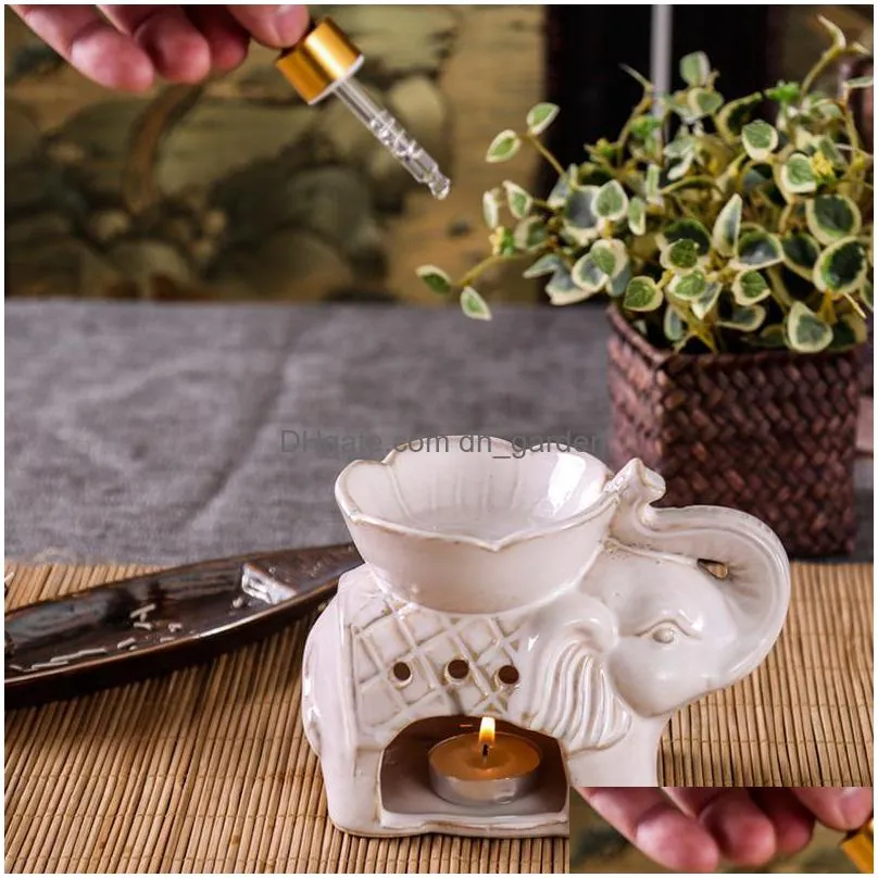 elephant ceramic  aroma oil lamp petal incense burner candlestick diffuser candle holder home decoration ornaments