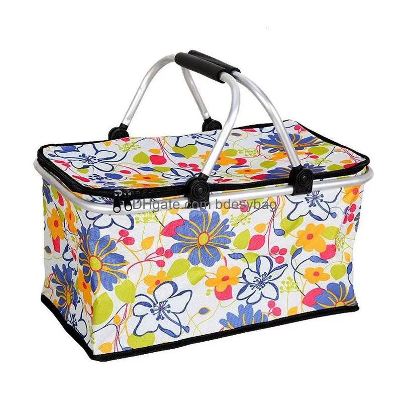 9 style oxford cloth folding picnic storage basket bag camping insulated cooler cool hamper outdoor waterproof picnic bags lz1966
