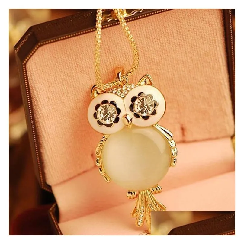 Pendant Necklaces Necklaces Pendant Rhinestone Statement Snowflake Shape Eye Owl Necklace Long Chains Drop Delivery Jewelry Necklaces Dhjcq