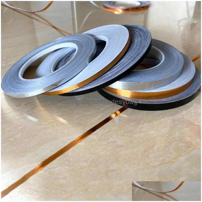 Tile Stickers Gold Self Adhesive Tile Sticker Waterproof Wall Gap Sealing Tape Strip Floor Beauty Seam Stickers Home Decoration Decals Dhfqa