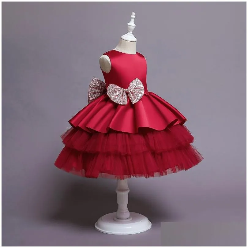 1 Year Old Baby Girls Dress for Newborn Clothes Big Bowknot Formal Kids Girl Birthday Party Dress Christening Gown Dresses