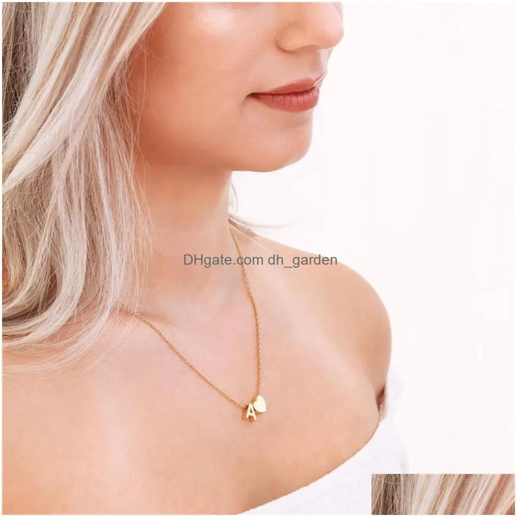 Pendant Necklaces 6Mm Heart Dainty Initial Diy Necklace Gold Color Letter Choker For Women Pendant Jewelry Gift Drop Deliver Dhgarden Otuhi