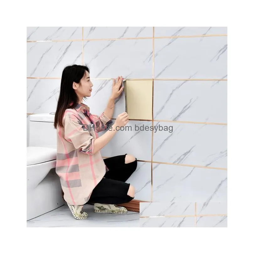 Tile Stickers 30X60Cm Waterproof Floor Stickers Self Adhesive Marble Wallpapers Bathroom Wall Sticker House Renovation Decals Diy Wall Dhyus