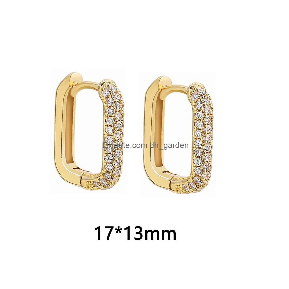 Hoop & Huggie Fashion Square White Cubic Zirconia Hoop Earrings Gold Color Metal Small Crystal Ear Buckle Jewelry For Drop D Dhgarden Otgr4