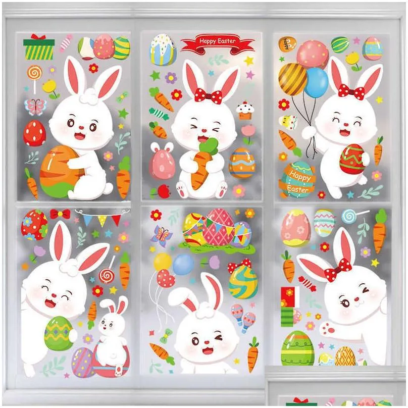  2023 easter window stickers rabbit carrot eggs electrostatic glass decal wall sticker happy easter decorations for home party